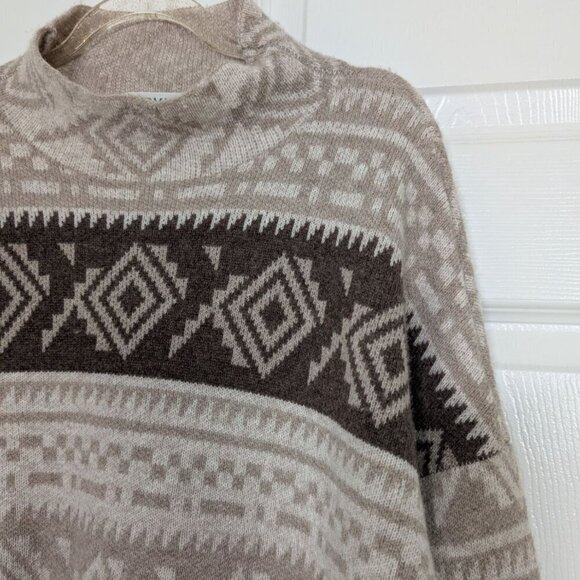 Orvis Aztec Sweater Womens Size Large Tan Wool Cashmere Knit Western Mock Neck - Picture 3 of 11